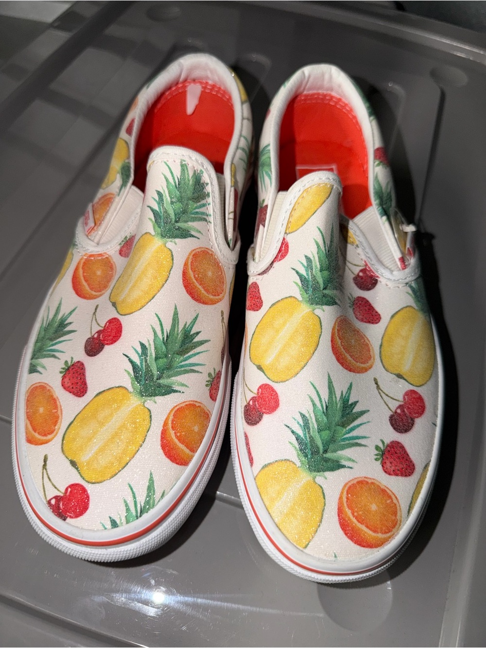 Vans Fruit-Print Slip-On Shoes - White with Yellow & Red Fruit